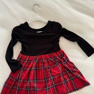 Little Sleepies Play Holiday Black and Red Plaid Bodysuit Dress 12-18m, GUC